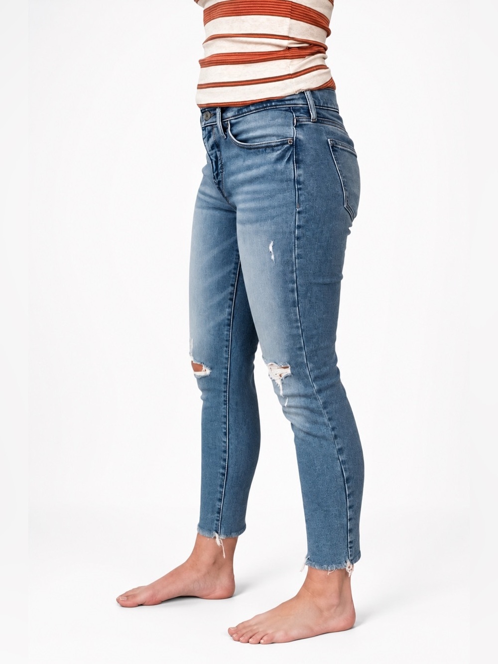 Lucky Brand Distressed Raw Hem Ava Mid Rise Skinny Jeans
